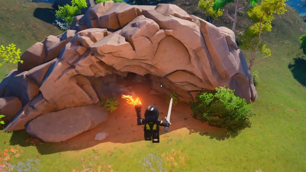 Finding a cave in LEGO Fortnite